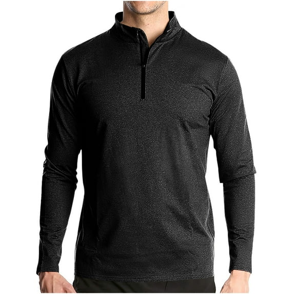 cfhntfmh Men's Long Sleeve Athletic Shirts 1/4 Zip Pullover Quick Dry Outdoor Running T-Shirts for Workout Gym(Black,Large)