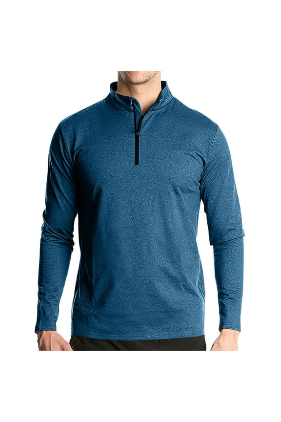 Men's Long Sleeve Athletic Shirts 1/4 Zip Pullover Quick Dry Outdoor Running T-Shirts for Workout Gym(Sky Blue,X-Large)