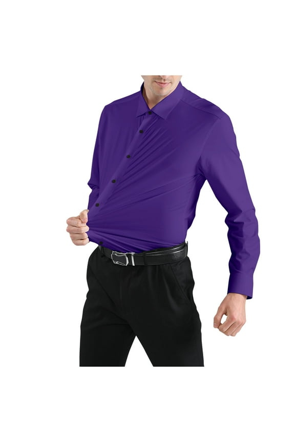 Men's Long Sleeve Button down Dress Shirt Business Casual Slim Fit Shirts for Wedding Work Office Shirts(Purple 1,X-Large)