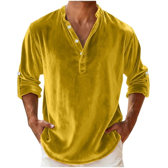 cfhntfmh Men's Long Sleeve Henley Shirts Casual V Neck Velvet Shirt Business Fall Trendy T-Shirt Vintage Loose Fit Outfits