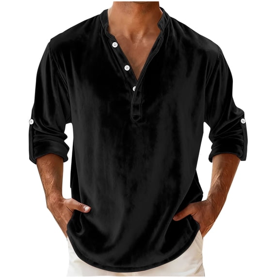 cfhntfmh Men's Long Sleeve Henley Shirts Casual V Neck Velvet Shirt Business Fall Trendy T-Shirt Vintage Loose Fit Outfits