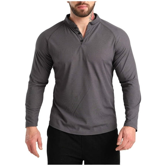 cfhntfmh Men's Long Sleeve Henley Shirts Muscle Slim Fit Workout Tops Stretch T-Shirts Spring Summer Casual Basic Tops