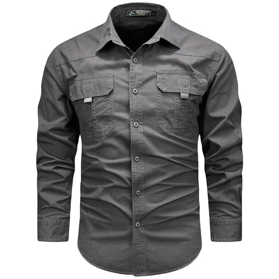 cfhntfmh Men's Long Sleeve Hiking Shirt Workwear Outdoor Camping Shirts with Pockets Lightweight Button up Work Shirt(Gray,X-Large)