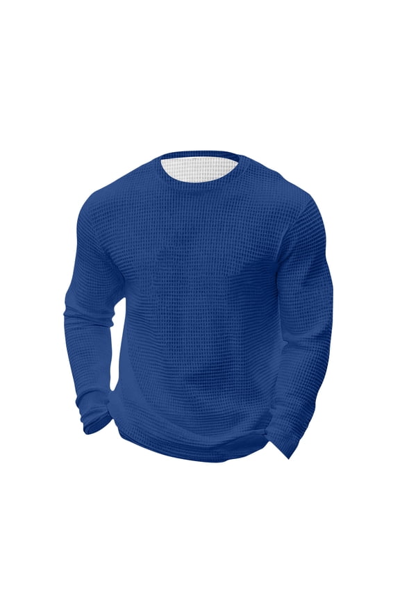 Men's Long Sleeve Shirts Crew Neck Thermal Textured Underwear Tops Lightweight Knit Pullover Gym Clothes