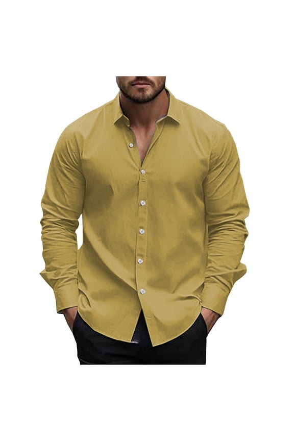 Men's Muscle Fit Dress Shirts Long Sleeve Casual V Neck Button down Shirts Athletic Slim Clothes Big and Tall