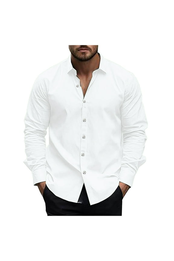 Men's Muscle Fit Dress Shirts Regular Fit Stretch Long Sleeve Solid Business Wedding Button down Shirts(White,X-Large)