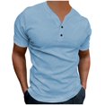 thumbnail image 1 of cfhntfmh Men's Muscle Shirts Summer Comfy V Neck Short Sleeve Longline Buttons T-Shirt Gym Workout Athletic Shirt Tees, 1 of 5
