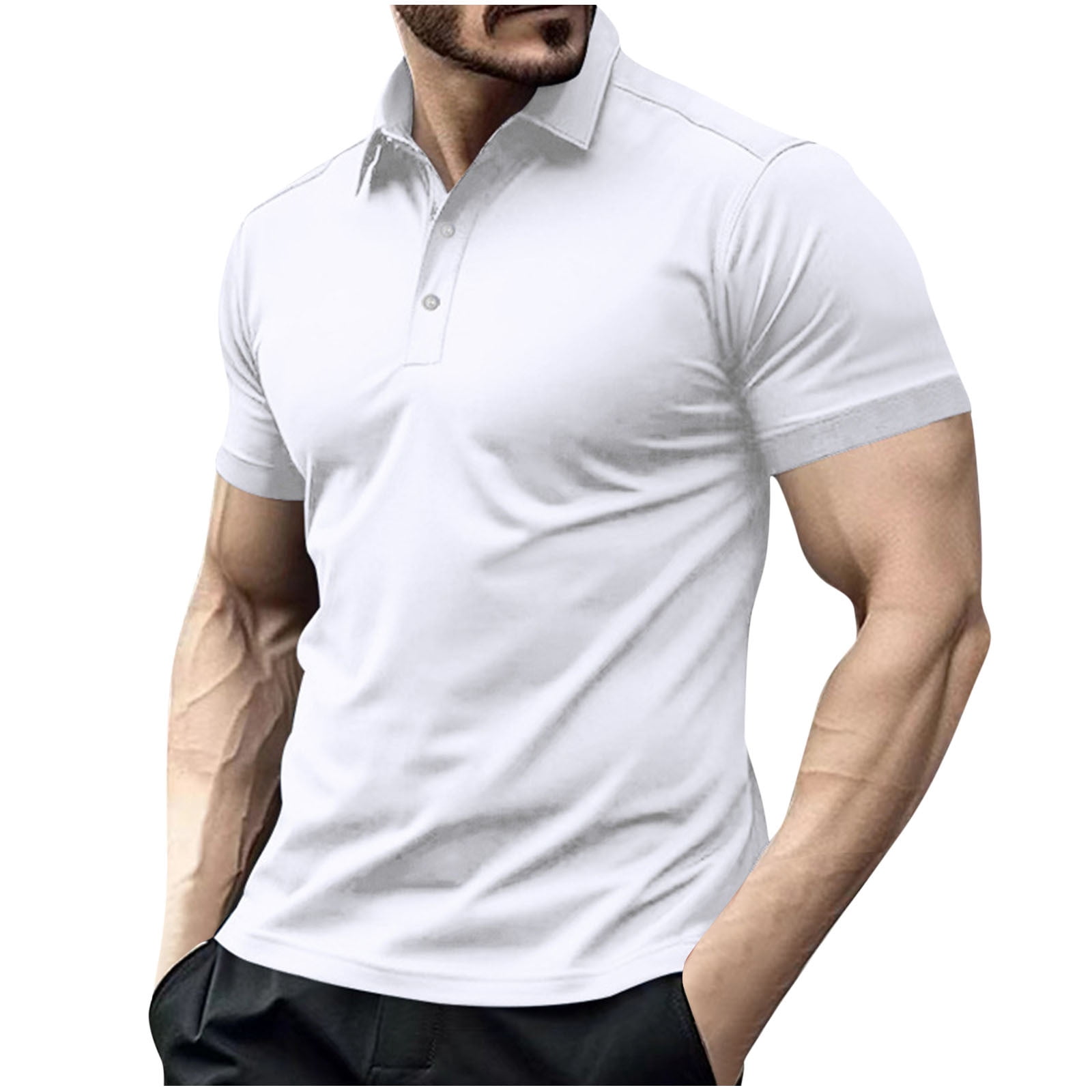 cfhntfmh Men's Muscle Skinny Shirts Workout V-Neck Golf Tops Slim Fit ...