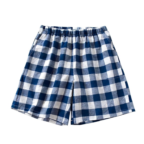 cfhntfmh Men's Plaid Shorts Elastic Waist Pj Bottoms with Pockets Soft Comfy Pajama Shorts Cotton Lounge Sleepwear