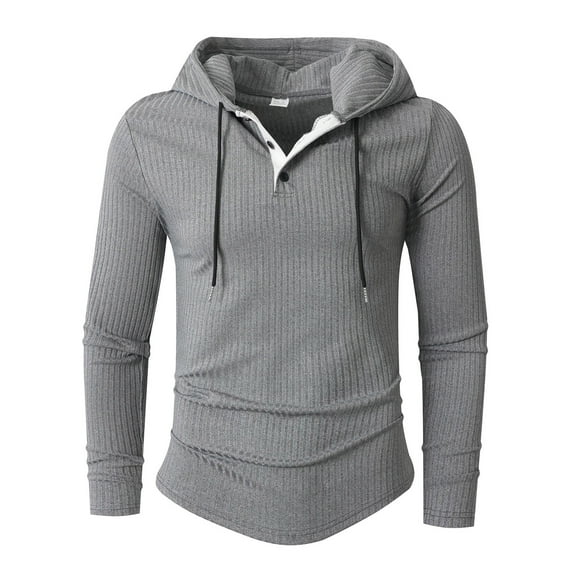 cfhntfmh Men's Pullover Hoodies Drawstring Long Sleeve Henley Shirt Casual Hooded Sweatshirts Workout Gym Clothes