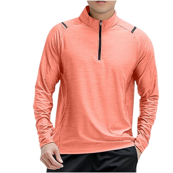 cfhntfmh Men's Running Shirts Quarter Zip Pullover Long Sleeve Athletic Shirt Lightweight Quick Dry Workout Gym Top(Orange,X-Large)