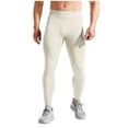 thumbnail image 1 of cfhntfmh Men's Running Tights Fall Winter Cycling Pants Stretchy High Waisted Leggings Athletic Base Layer Workout Tights(Beige,Medium), 1 of 4