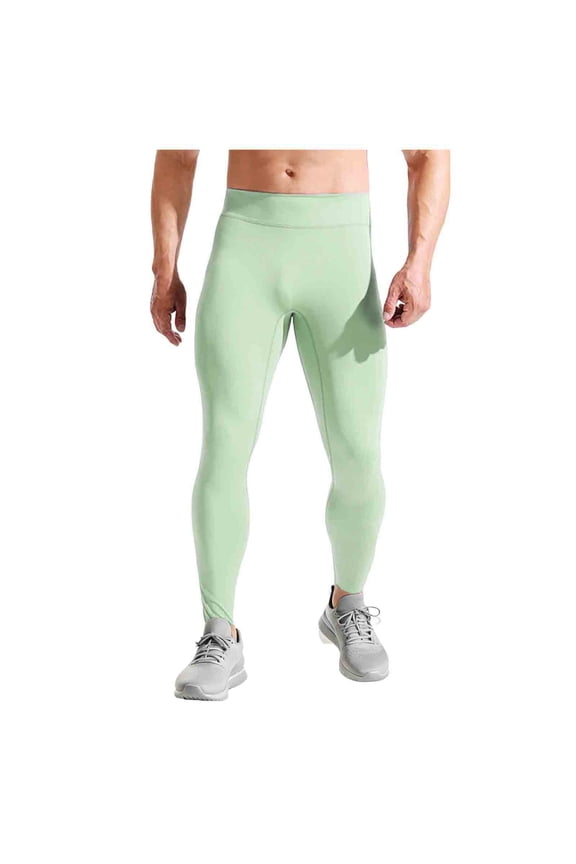 Men's Running Tights Fall Winter Cycling Pants Stretchy High Waisted Leggings Athletic Base Layer Workout Tights(Green,Medium)