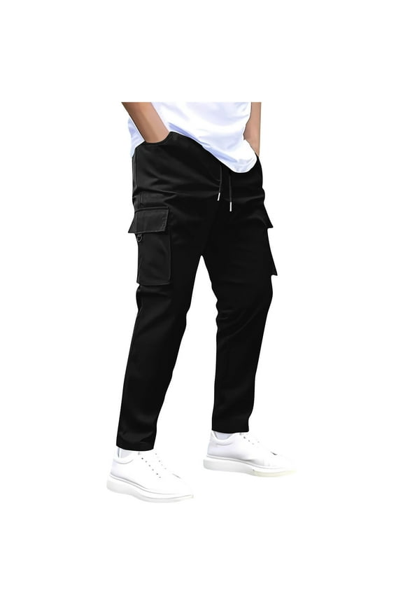 Men's Slim-Fit Cargo Hiking Pants Stretch Solid Color Casual Outdoor Pants Lightweight Joggers for Men(Black,Large)
