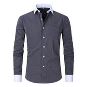 cfhntfmh Mens Striped Dress Shirts Business Casual Formal Shirts Stretch Regular Fit Slim Tshirts Button down ShirtBlack,X-Large