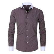 cfhntfmh Mens Striped Dress Shirts Business Casual Formal Shirts Stretch Regular Fit Slim Tshirts Button down ShirtCoffee,Large