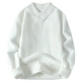 thumbnail image 1 of cfhntfmh Men's Sweaters Comfy Fuzzy Long Sleeve V Neck Knitted Pullover Tops Winter Fall Warm Baggy Plain Basic Sweaters, 1 of 6