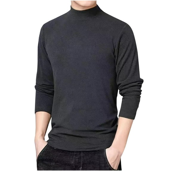 cfhntfmh Men's Turtleneck Stretch Shirts Long Sleeve Lightweight Fall Fashion Pullover T-Shirt Workout Casual Tops(Dark Gray,4X-Large)