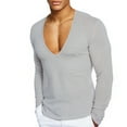 thumbnail image 1 of cfhntfmh Men's V-Neck Slim Fit Long Sleeve T-Shirt Undershirt Base Layer Top Lightweight Muscle Stretch T-Shirt(Gray,X-Large), 1 of 5