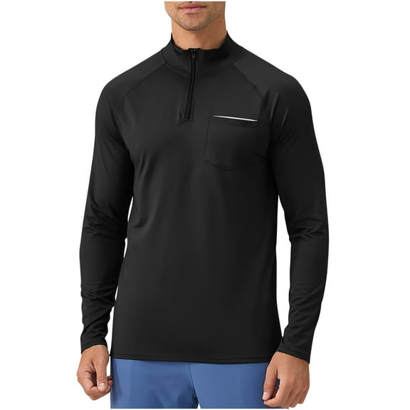 cfhntfmh Mens 1/4 Zip Pullover Workout Performance Tshirt Long Sleeve Hiking Outdoor Shirts Quick Dry Gym Tops(Black,X-Large)