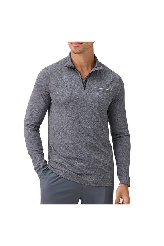 Mens 1/4 Zip Pullover Workout Performance Tshirt Long Sleeve Hiking Outdoor Shirts Quick Dry Gym Tops(Gray,X-Large)