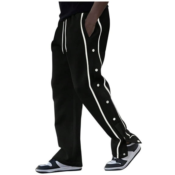 cfhntfmh Mens Athletic Pants Sweatpants Solid Color Pants Side High Split Button Workout Trousers with Pockets for Gym