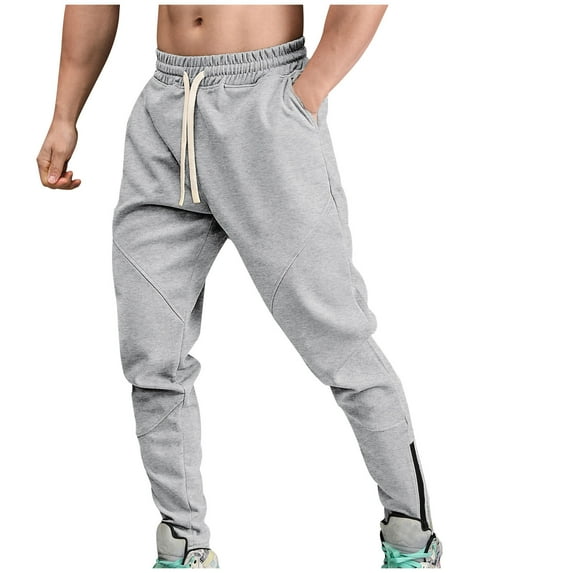 cfhntfmh Mens Athletic Workout Sweatpants Ankle Zip Gym Joggers Elastic Waist Solid Color Tapered Jogging Pants with Pockets（Gray,X-Large)