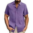 thumbnail image 1 of cfhntfmh Mens Button down Shirts Solid Summer Beach Vacation Tops Cotton Linen Short Sleeve Shirts, 1 of 4