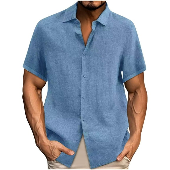 cfhntfmh Mens Button down Shirts Solid Summer Beach Vacation Tops Cotton Linen Short Sleeve Shirts