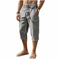 thumbnail image 1 of cfhntfmh Mens Capri Pants Casual Lightweight Elastic Waist Cargos Drawstring Beach Yoga Pants with Pockets (Gray,XX-Large), 1 of 7