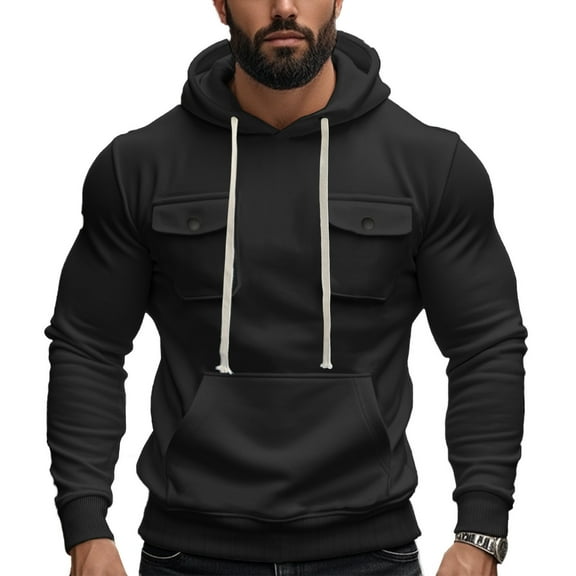 cfhntfmh Mens Cargo Hoodies Long Sleeve Fleece Heavyweight Hoodie Thick Thermal Pullover Warm Sweatshirt Winter Clothes