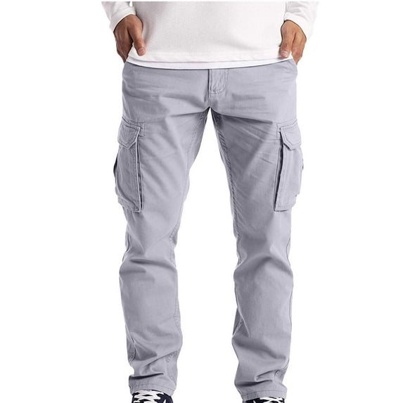 cfhntfmh Mens Cargo Pants High Rise Stretch Multi-pocket Cargo Pants for Men Solid Outdoors Hiking Trousers Loose Straight Sweatpants