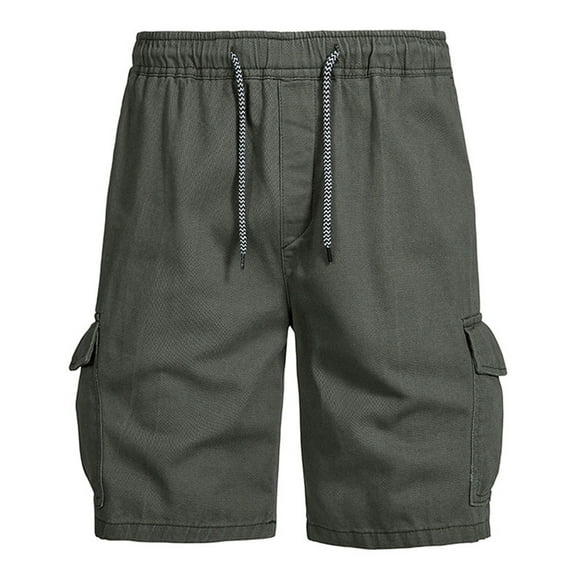 cfhntfmh Mens Cargo Shorts Trendy Drawstring Elastic Waist Stretch Cotton Shorts Summer Work Shorts with Side Pockets