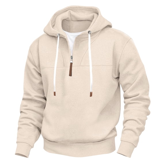 cfhntfmh Mens Casual Fleece Lined Hoodies Drawstring Quarter Zip Pullover Sweatshirts Soft Comfy Thermal Clothes(Khaki,3X-Large)