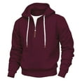 thumbnail image 1 of cfhntfmh Mens Casual Fleece Lined Hoodies Drawstring Quarter Zip Pullover Sweatshirts Soft Comfy Thermal Clothes（Wine,3X-Large), 1 of 6
