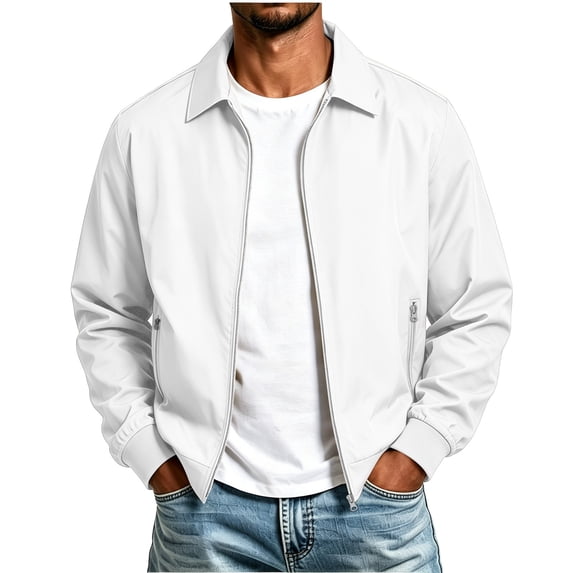cfhntfmh Mens Casual Jacket Lightweight Zip up Collared Jacket Golf Coat with Pockets Fall Fashion Clothing (White,X-Large)