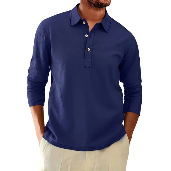 cfhntfmh Mens Casual Shirts Long Sleeve Collared Shirt with Buttons Lightweight Golf T Shirts Beach Clothes (Navy,XX-Large)