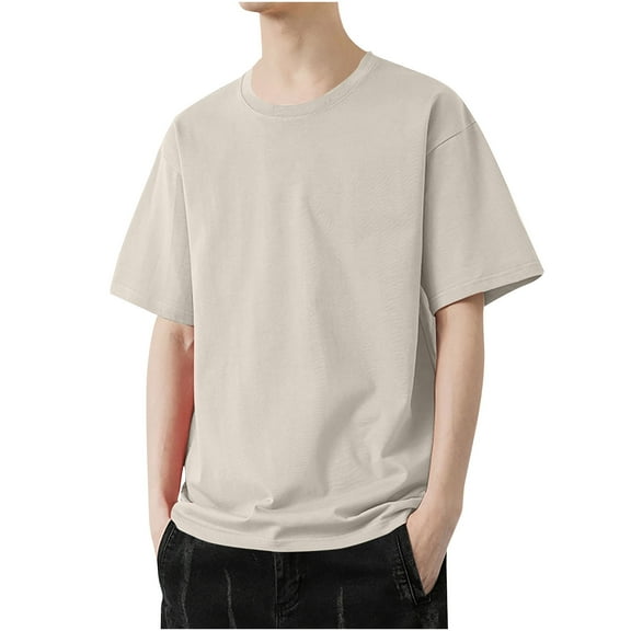 cfhntfmh Mens Cotton T-Shirt Short-Sleeve Summer Casual Comfort Round Neck Tees Summer Breathable Solid Tops