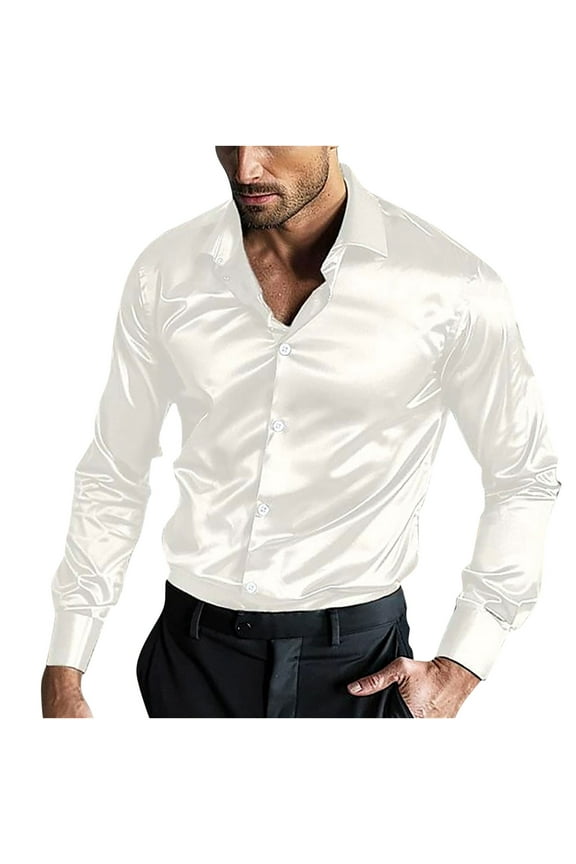 Mens Fashion Button down Shirts Party Prom Blouses Lapel Long Sleeve Lightweight Business Formal Dress Shirt(White,3X-Large)