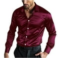 thumbnail image 1 of cfhntfmh Mens Fashion Button down Shirts Party Prom Blouses Lapel Long Sleeve Lightweight Business Formal Dress Shirt(Wine,Small), 1 of 5