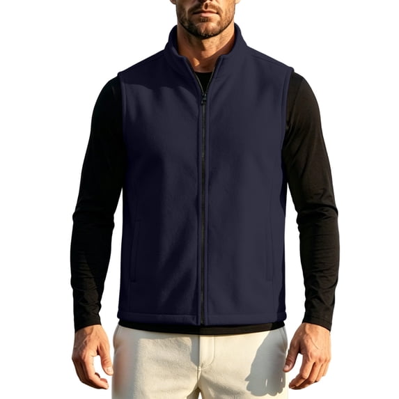 cfhntfmh Mens Fleece Vest Lightweight Thermal Jacket Zip up Vests Fall Winter Casual Sleeveless Clothes (Dark Blue,XX-Small)
