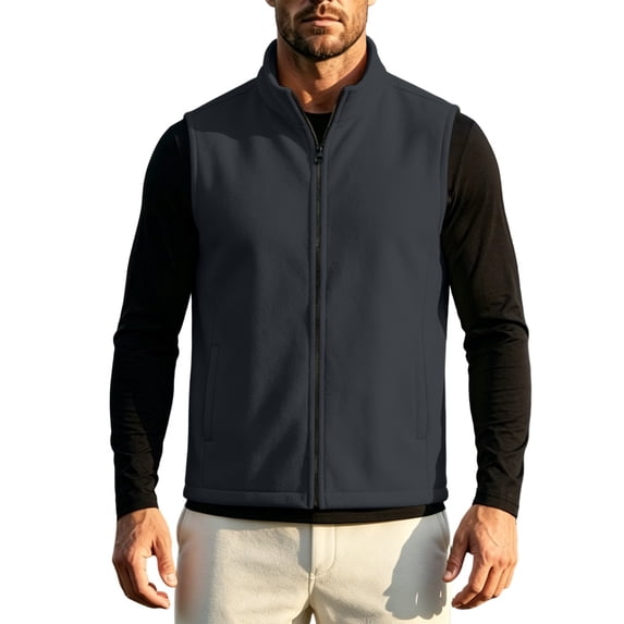 cfhntfmh Mens Fleece Vest Lightweight Thermal Jacket Zip up Vests Fall Winter Casual Sleeveless Clothes (Dark Gray,Small)