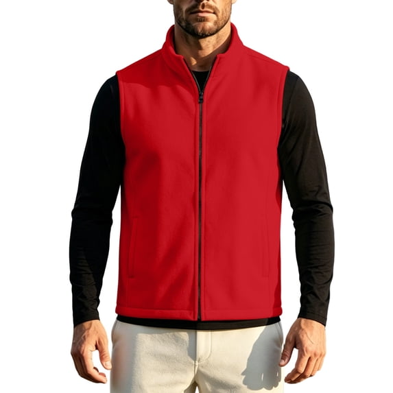 cfhntfmh Mens Fleece Vest Lightweight Thermal Jacket Zip up Vests Fall Winter Casual Sleeveless Clothes (Red,Large)