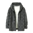 thumbnail image 1 of cfhntfmh Mens Fuzzy Sherpa Jacket Fleece Long Sleeve Full Zip Open Front Thermal Coat Fall Winter Hooded Outwear（Dark Gray,Small), 1 of 3