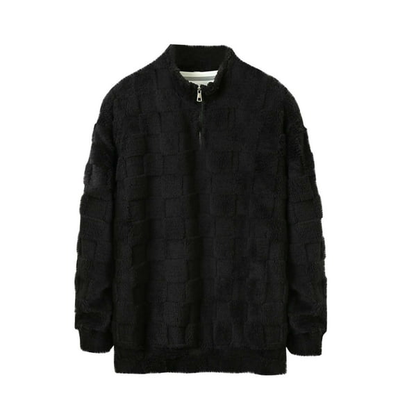 cfhntfmh Mens Fuzzy Sherpa Pullover Hoodie Long Sleeve Sport Mock Neck Fall Outwear Winter Solid Color Fleece Sweatshirt(Black,Small)