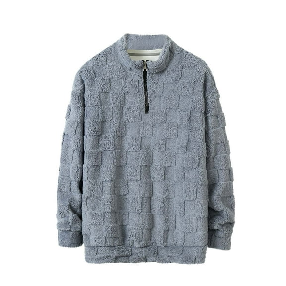 cfhntfmh Mens Fuzzy Sherpa Pullover Hoodie Long Sleeve Sport Mock Neck Fall Outwear Winter Solid Color Fleece Sweatshirt（Gray,XX-Large)