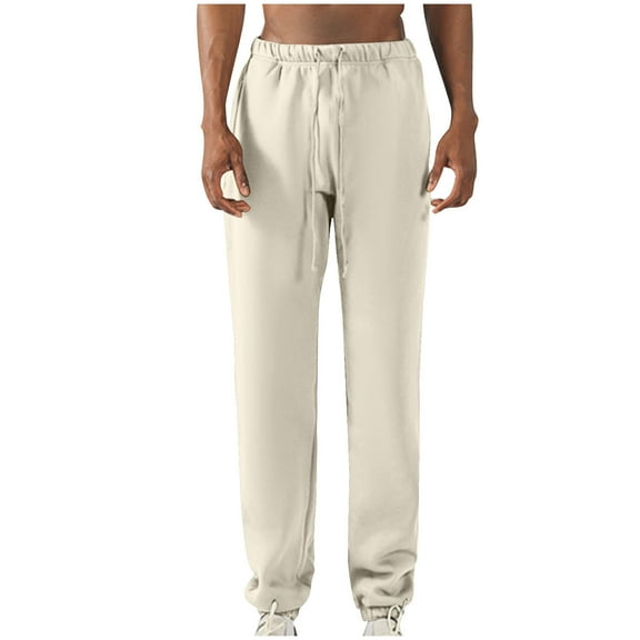 cfhntfmh Mens Jogger Lightweight Athletic Workout Pants Cinch Bottom Solid Jogging Fall Fashion Sweatpants for Gym（Eggshell white,Medium)