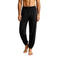 thumbnail image 1 of cfhntfmh Mens Jogger Pajama Pants Casual Comfy Lightweight Lounge Pants Drawstring Loose Soft Pants Sleepwear (Black,Medium), 1 of 6