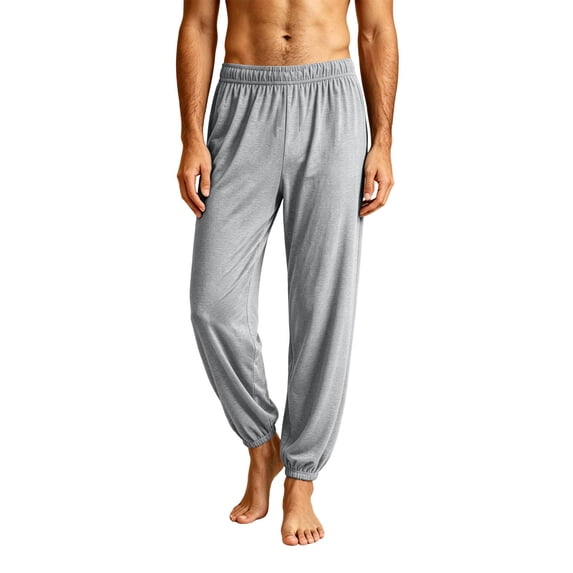 cfhntfmh Mens Jogger Pajama Pants Casual Comfy Lightweight Lounge Pants Drawstring Loose Soft Pants Sleepwear (Gray,Large)