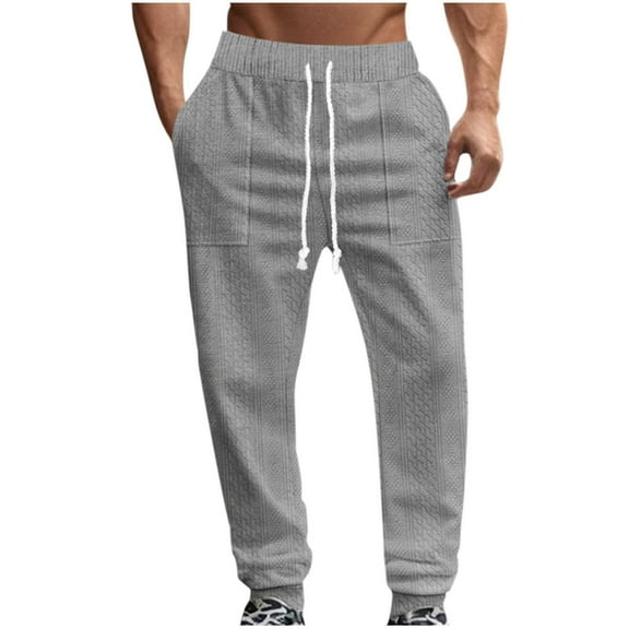 cfhntfmh Mens Jogger Sweatpants Athletic Warm Pants Workout Gym Running Pants Cinch Bottom Winter Trouser with Pockets（Gray,Medium)